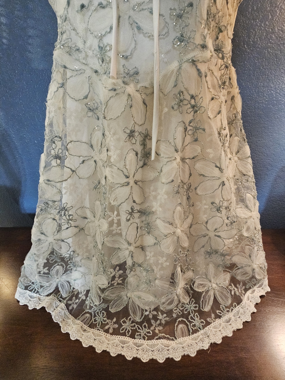 Floral Lace Spaghetti Strap Slip Dress - Ivory - Picture 5 of 13